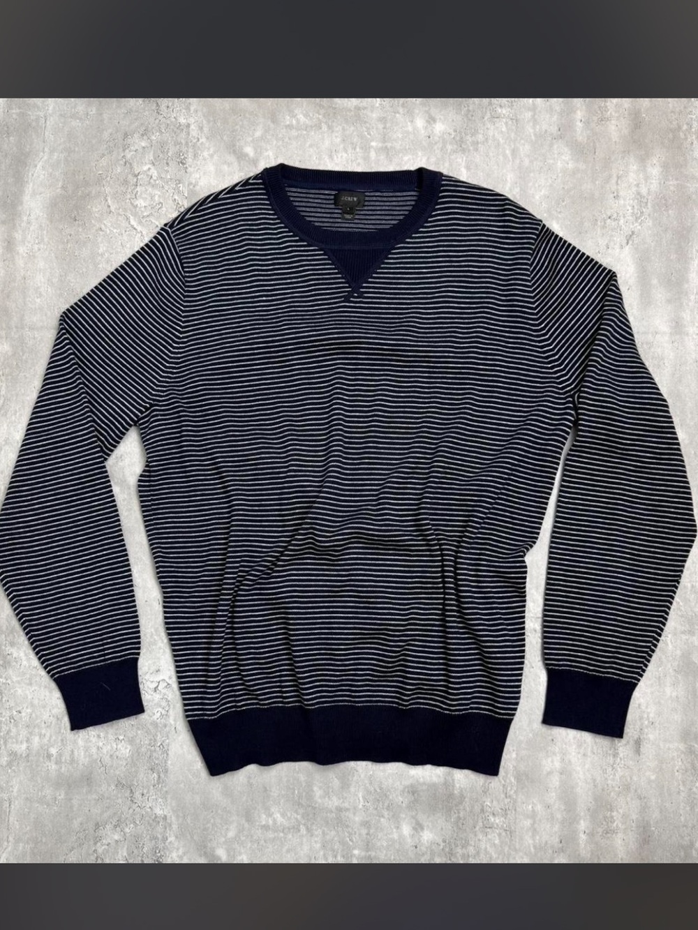 J. Crew Navy and White Striped Crewneck Sweater
